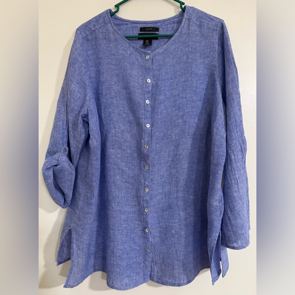 Tahari 100% Linen Chambray Blouse Sz 1X